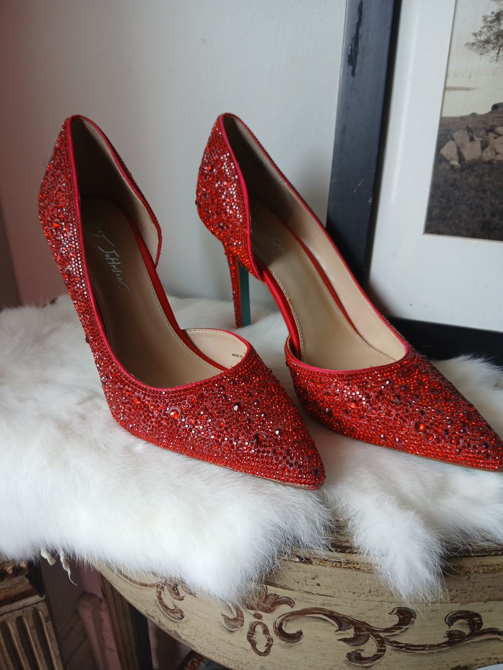 Betsey Johnso "Hazil" Red Glass Crystal Shoes Size 10